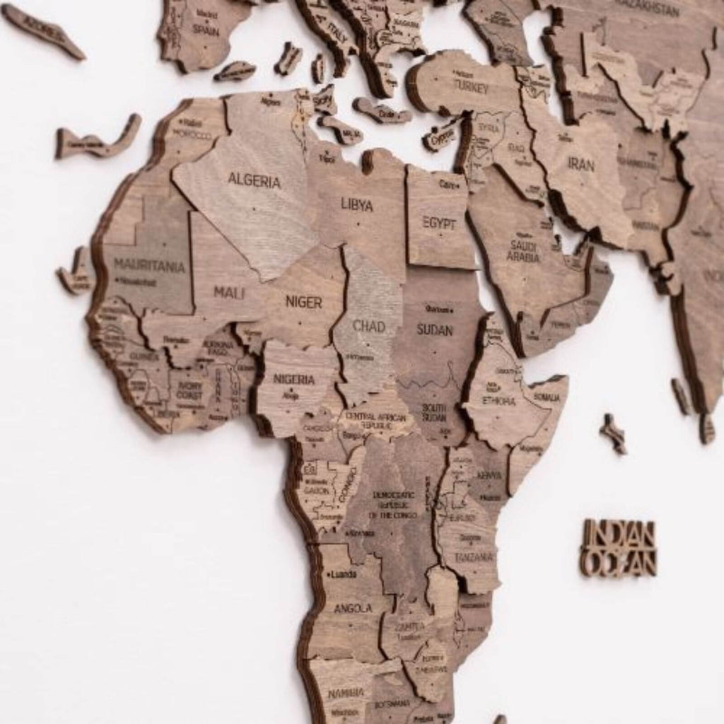 3D Wooden World Map Terra Wall Art in Brown and Tan