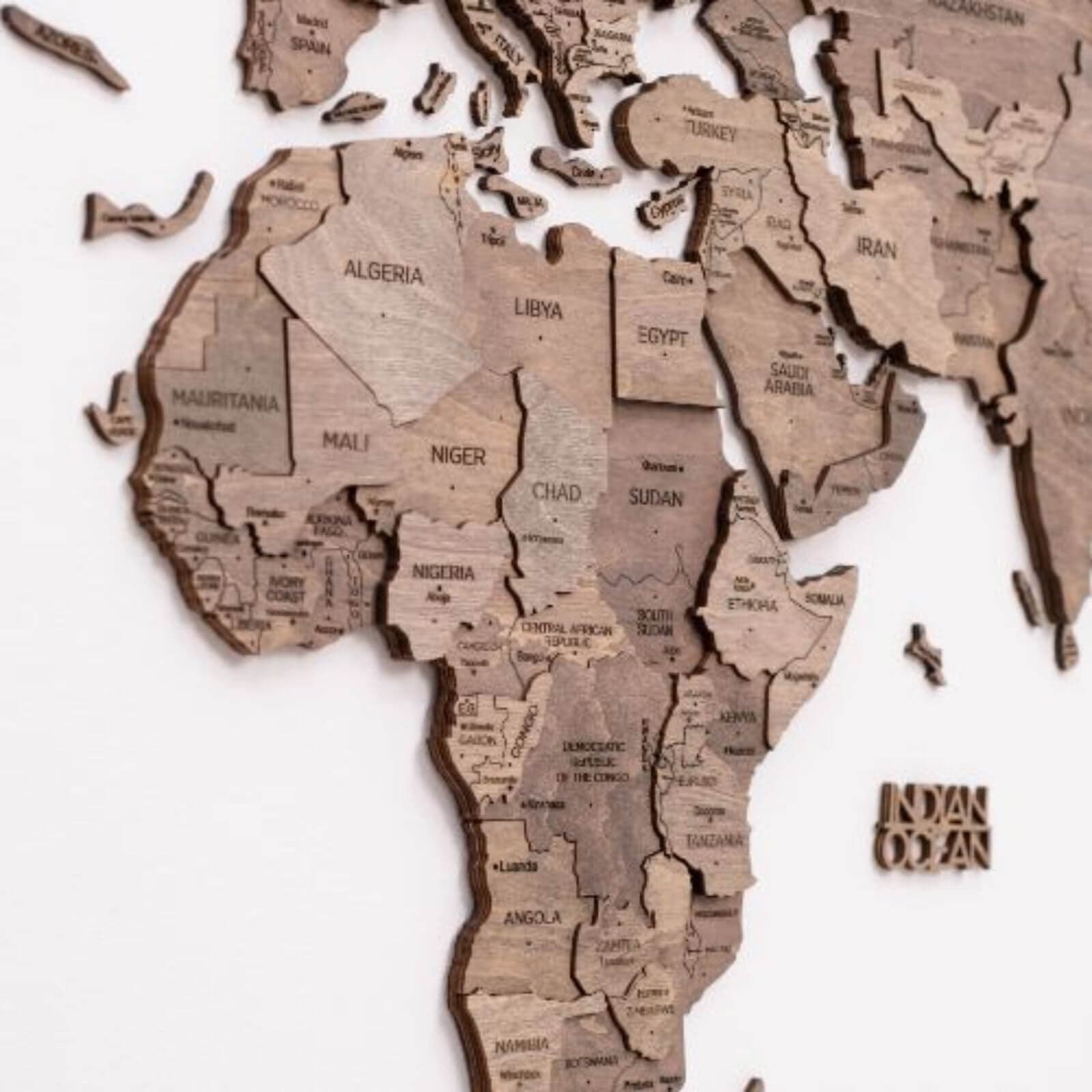 3D Wooden World Map Terra Wall Art in Brown and Tan