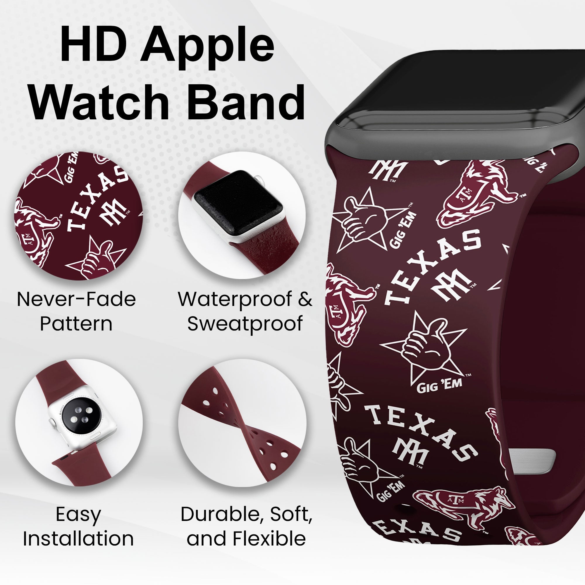 Texas A&M Aggies HD Apple Watch Band