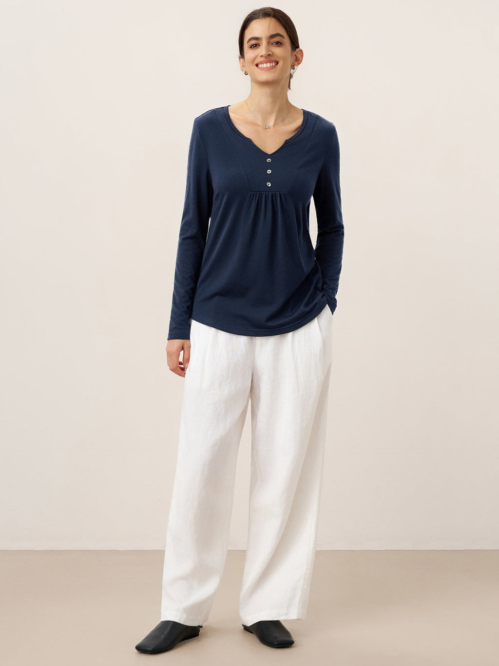 Bamboo Viscose Textured Pleated Shell Accent Stretch Top ZINNIA