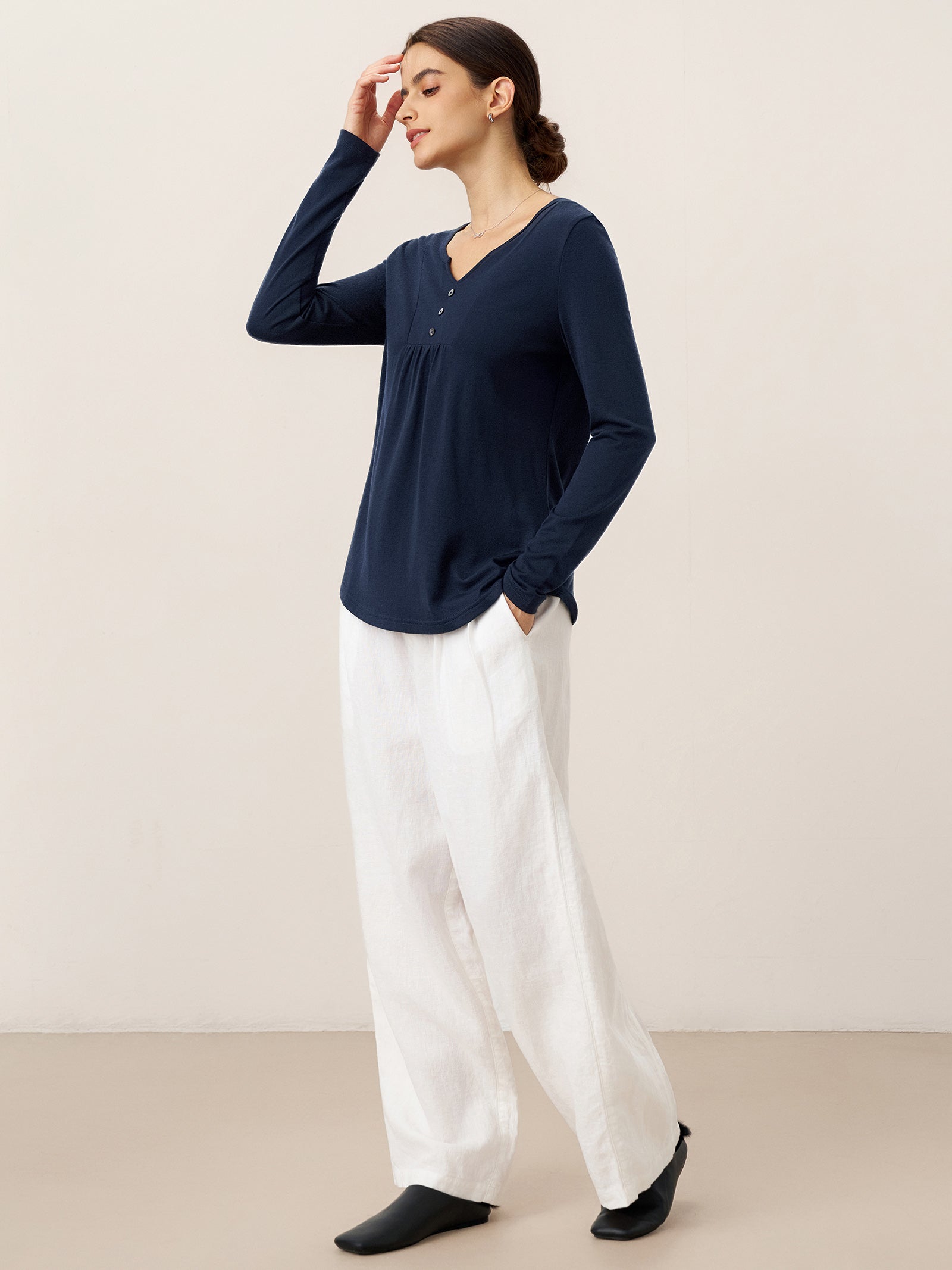 Bamboo Viscose Textured Pleated Shell Accent Stretch Top ZINNIA