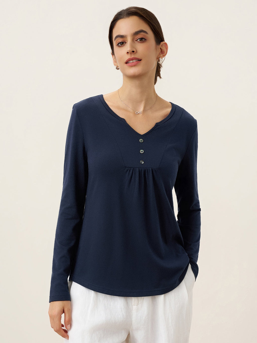 Bamboo Viscose Textured Pleated Shell Accent Stretch Top ZINNIA
