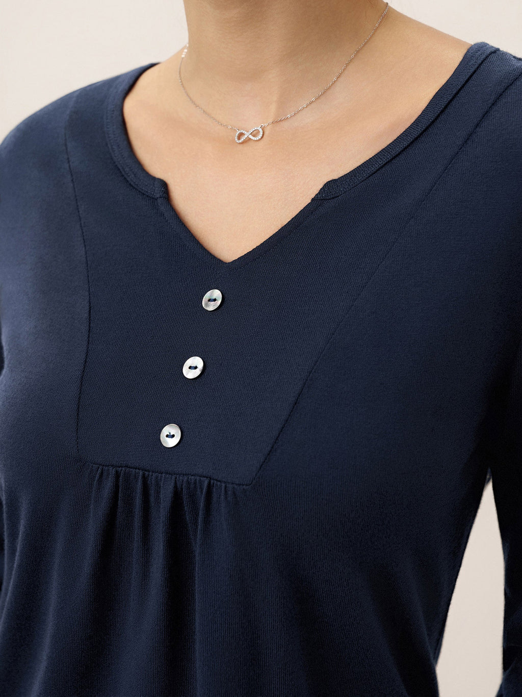 Bamboo Viscose Textured Pleated Shell Accent Stretch Top ZINNIA