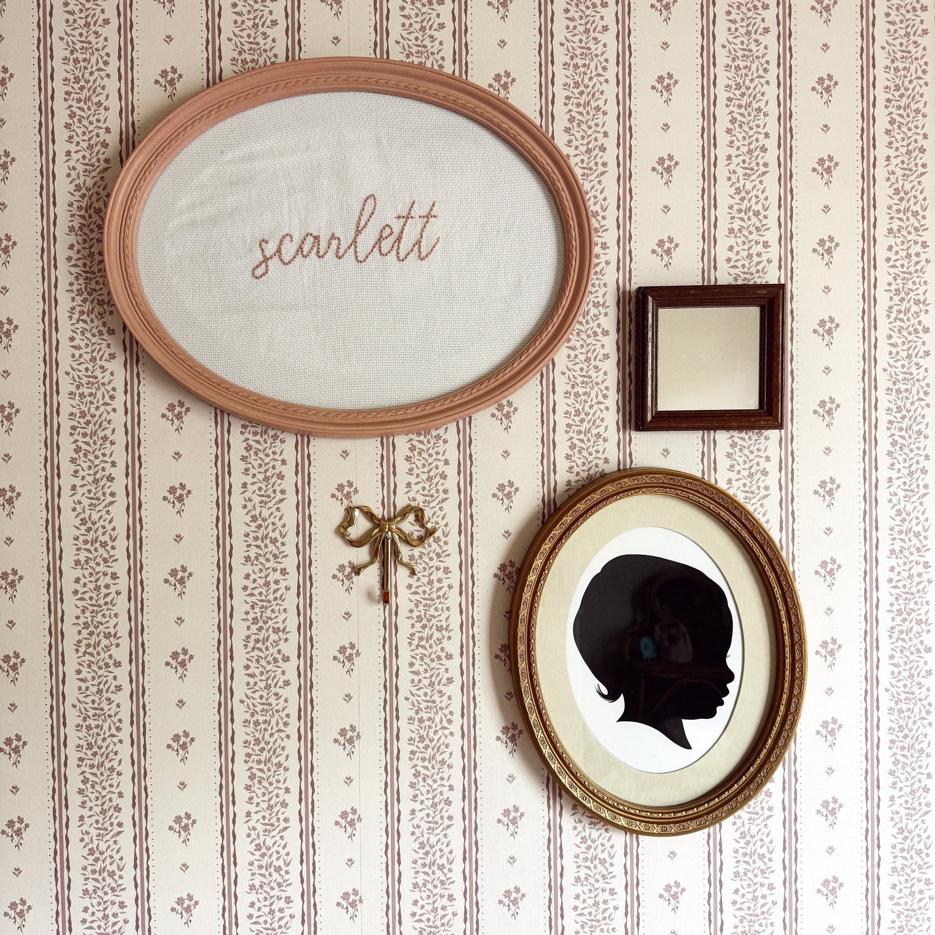 Lyla Striped Wallpaper in Burgundy, Blue, and Cream