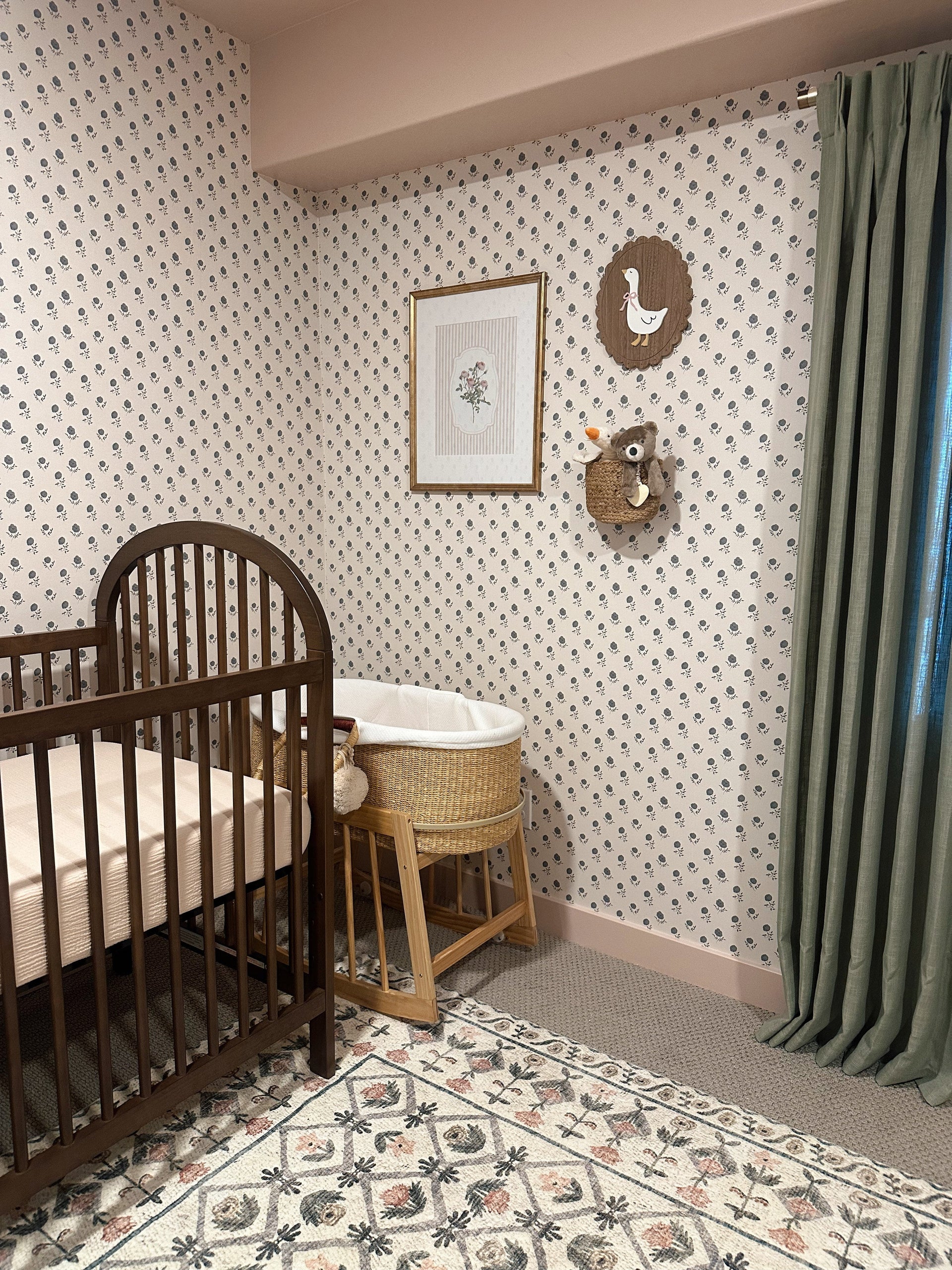 Elle Floral Removable Wallpaper in Cream Grey Blush Sage-green