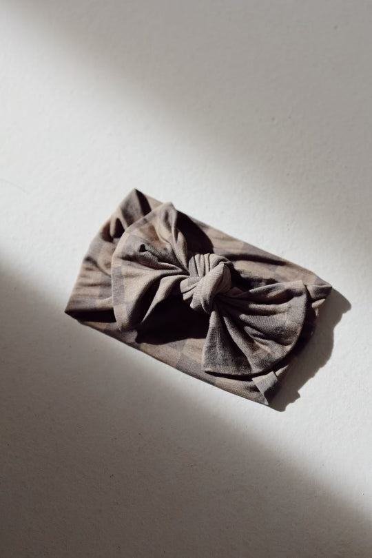 Bamboo Head Wrap | Faded Brown Checkerboard