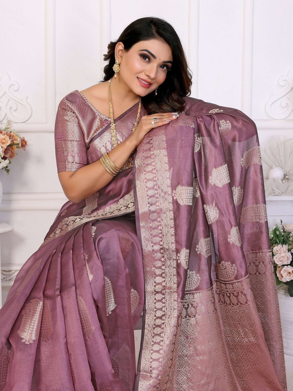 Purple Soft Organza Silk Weaving Saree with Regal Appeal