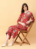 Joban Fashion Red Cotton Printed & Hand Work Co-ord Set