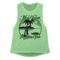 Girls light green sleeveless tank top with black tropical Aloha State graphic print