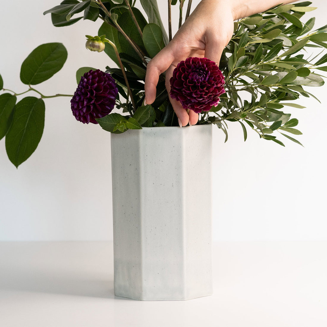 Handmade White Porcelain Octagonal Bouquet Vase