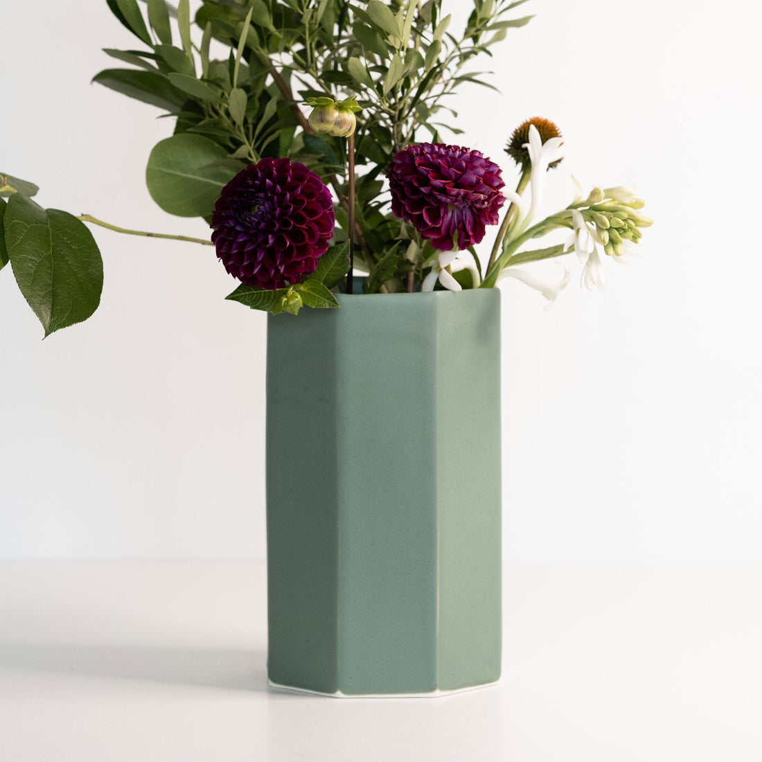 Handmade White Porcelain Octagonal Bouquet Vase