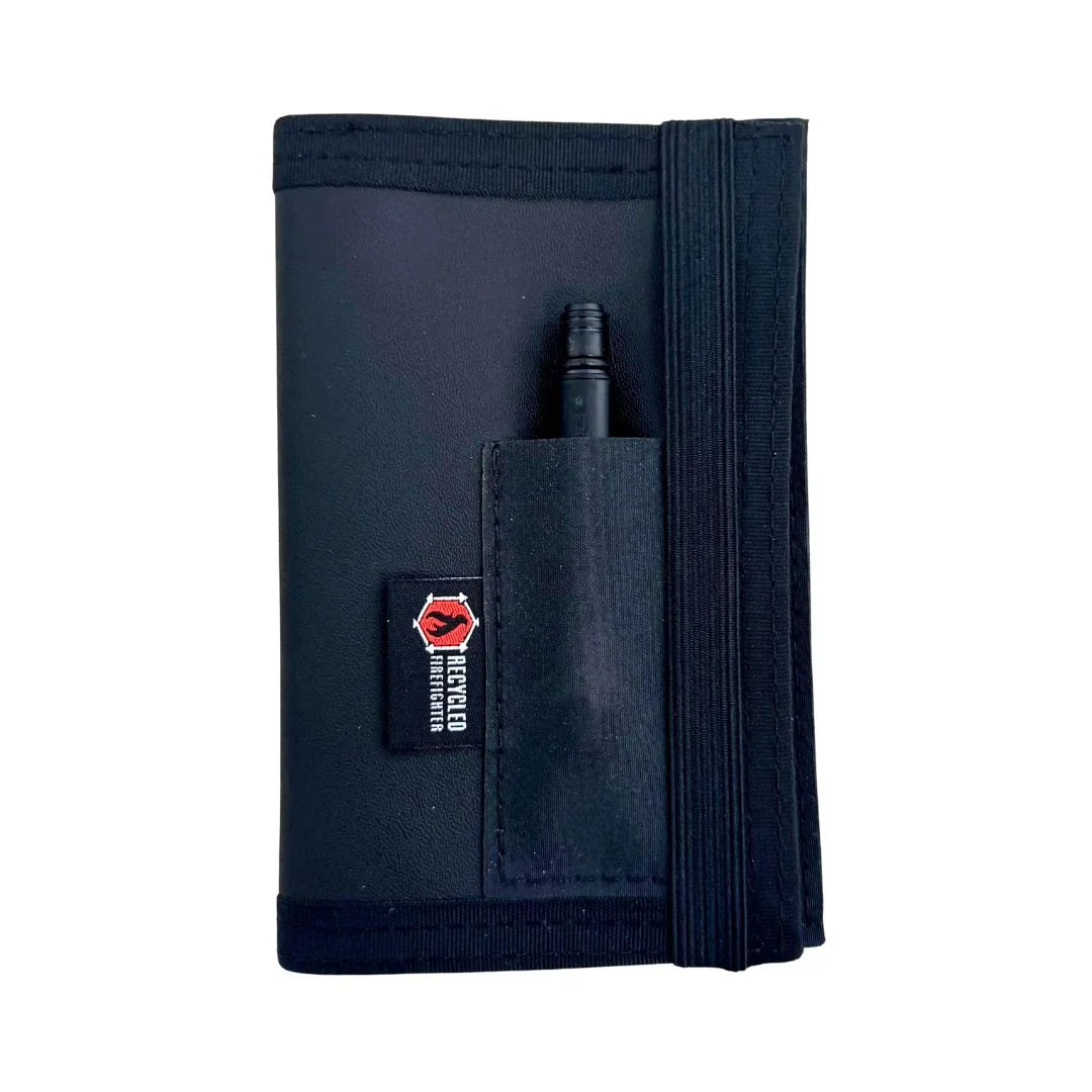 Rugged recycled military combat boot leather notebook cover for everyday carry