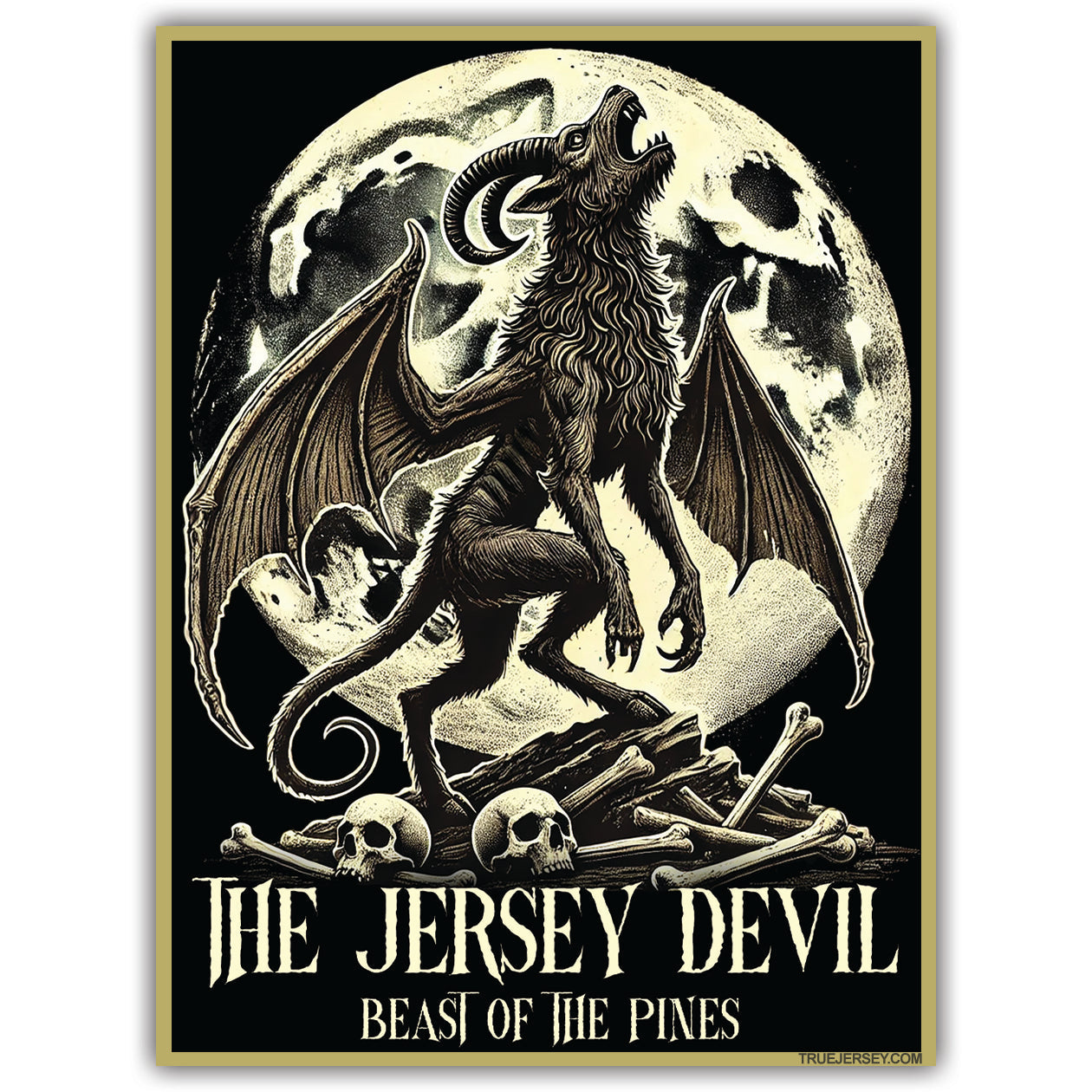 Jersey Devil cryptid vinyl sticker measuring 3 by 4 inches for outdoor use