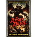 A stylized horror movie poster print of the Jersey Devil set in the Pine Barrens.