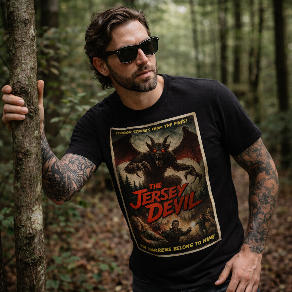 Jersey Devil Horror Movie Poster Graphic Tee Retro Pinelands
