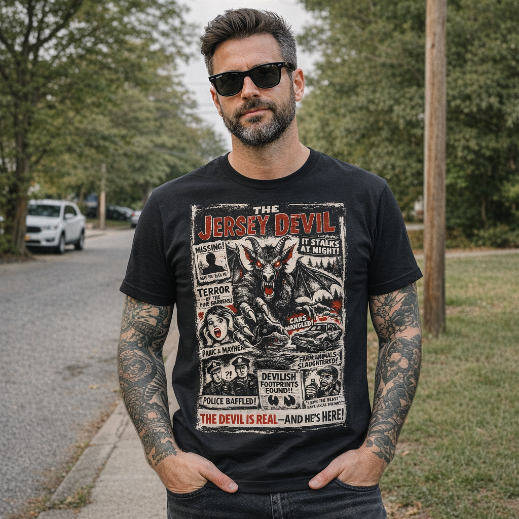 The Jersey Devil It Stalks at Night Graphic Tee - Unisex Black