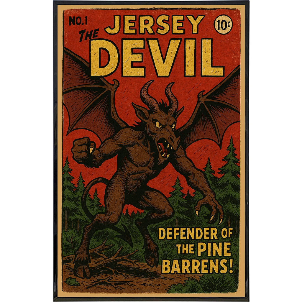 The Jersey Devil Number One poster print in a gallery setting.