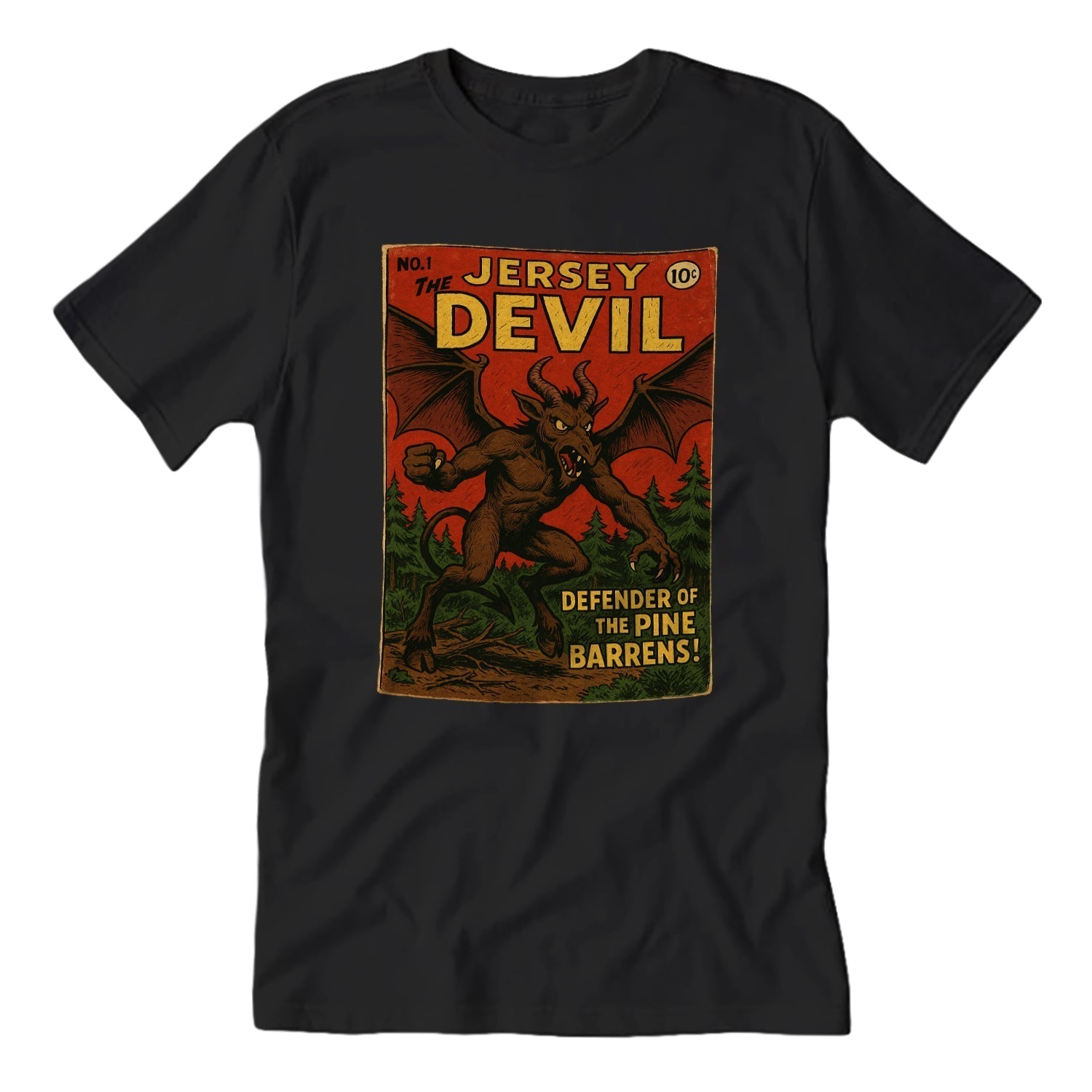 Jersey Devil Number One graphic t-shirt featuring high-contrast local cryptid artwork.