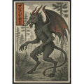 Jersey Devil poster print in traditional Japanese Ukiyo-e style with black, red, and beige colors.