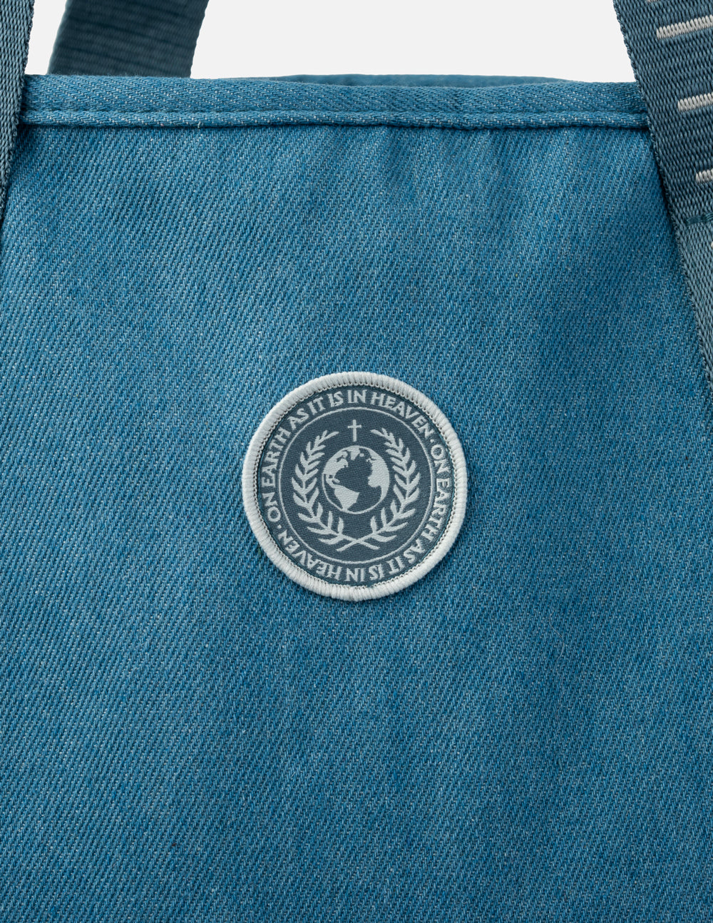 Large Everyday Denim Tote Bag with Customizable Faith Patch Kit