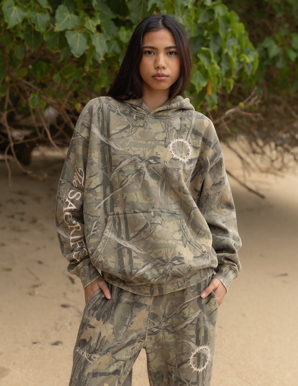 The Sacrifice Camo Unisex Hoodie in Green, Brown, and Tan