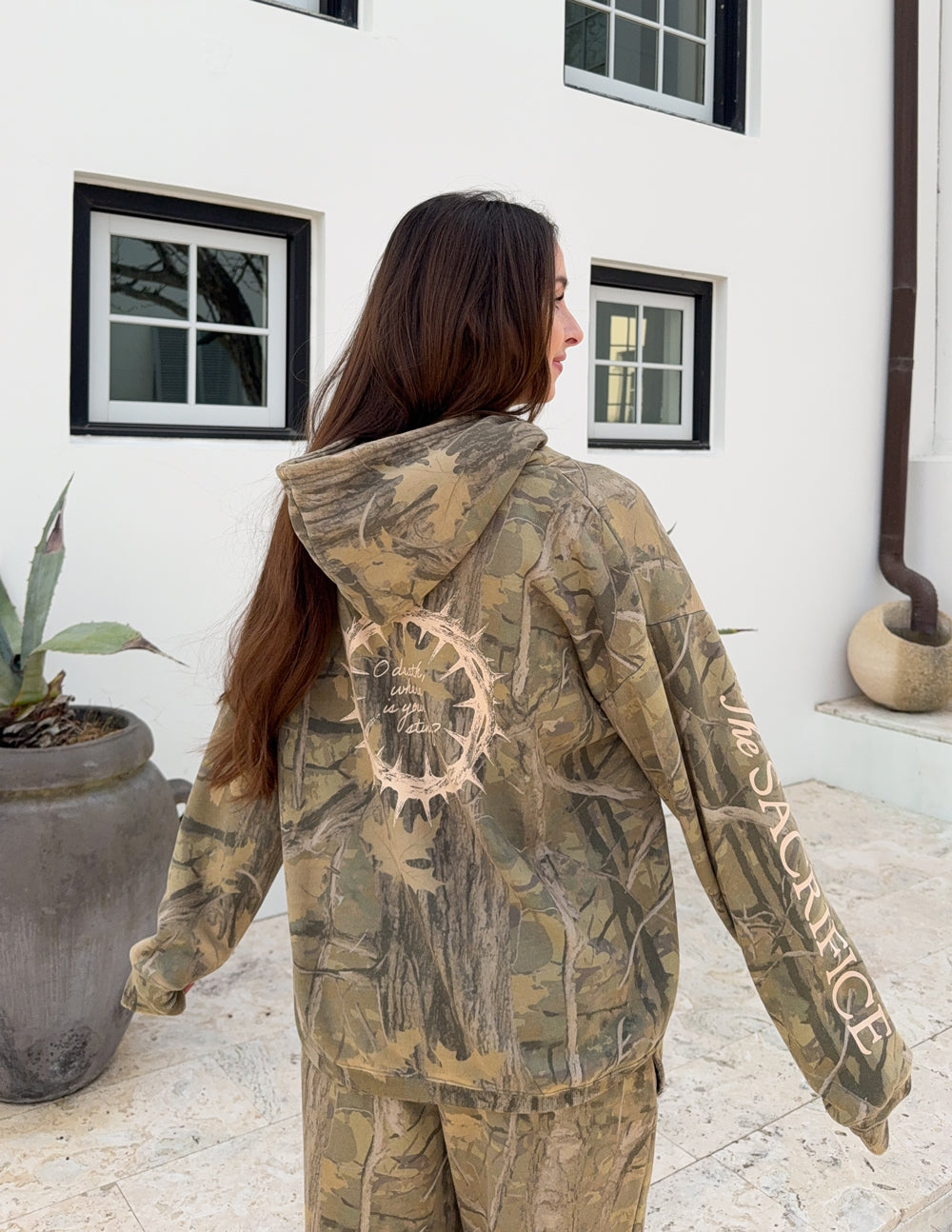 The Sacrifice Camo Unisex Hoodie in Green, Brown, and Tan