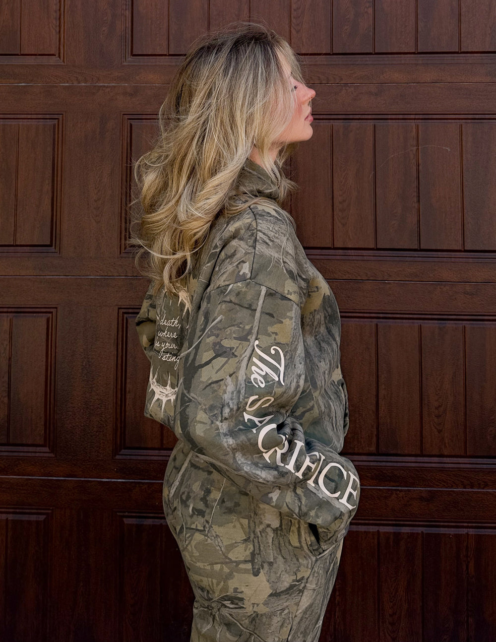 The Sacrifice Camo Unisex Hoodie in Green, Brown, and Tan