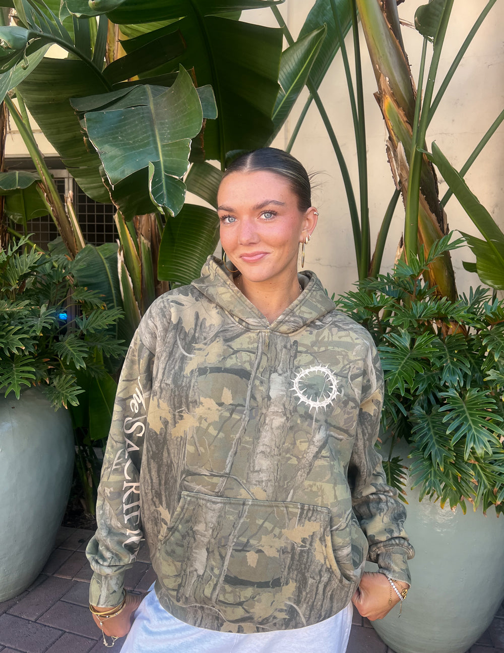 The Sacrifice Camo Unisex Hoodie in Green, Brown, and Tan