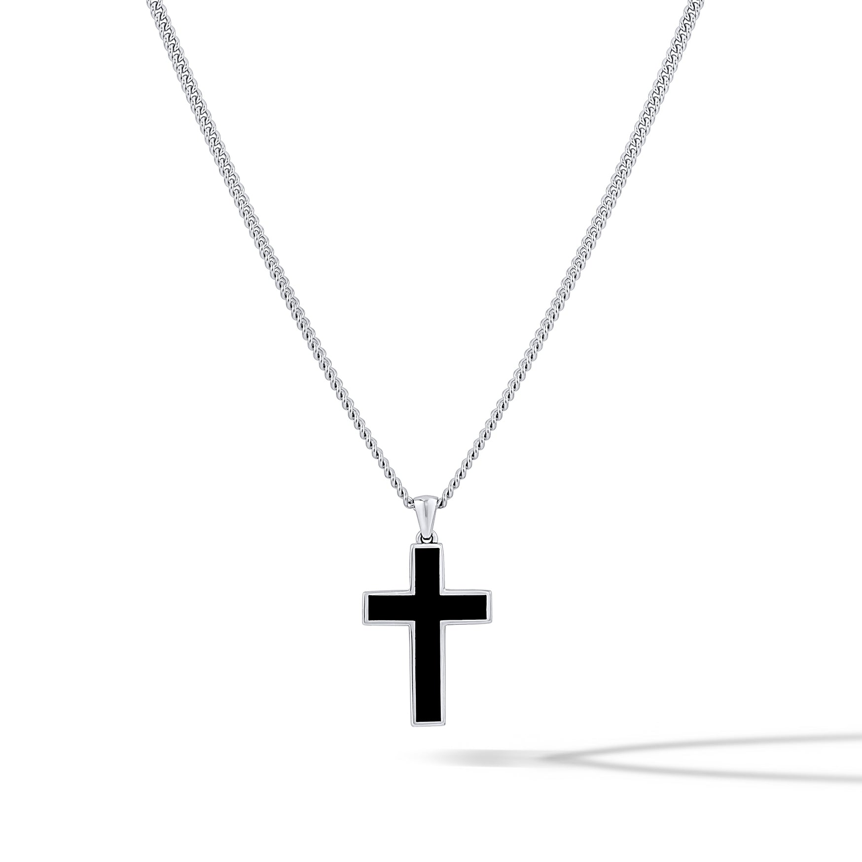 Black Onyx Stone Cross Pendant in 925 Sterling Silver