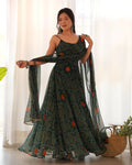 Bottle green chiffon kurta with intricate sequin embroidery and sheer fabric detail