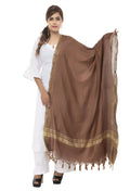 Brown textured slub cotton dupatta styled as a scarf.
