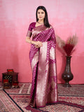 Wine Banarasi Silk Saree with intricate golden Jacquard pattern