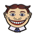 A multi-colored 1-inch Tillie enamel pin from the Asbury Park boardwalk with a butterfly clasp.