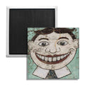 Square fridge magnet featuring the iconic Tillie the Clown mural from Asbury Park