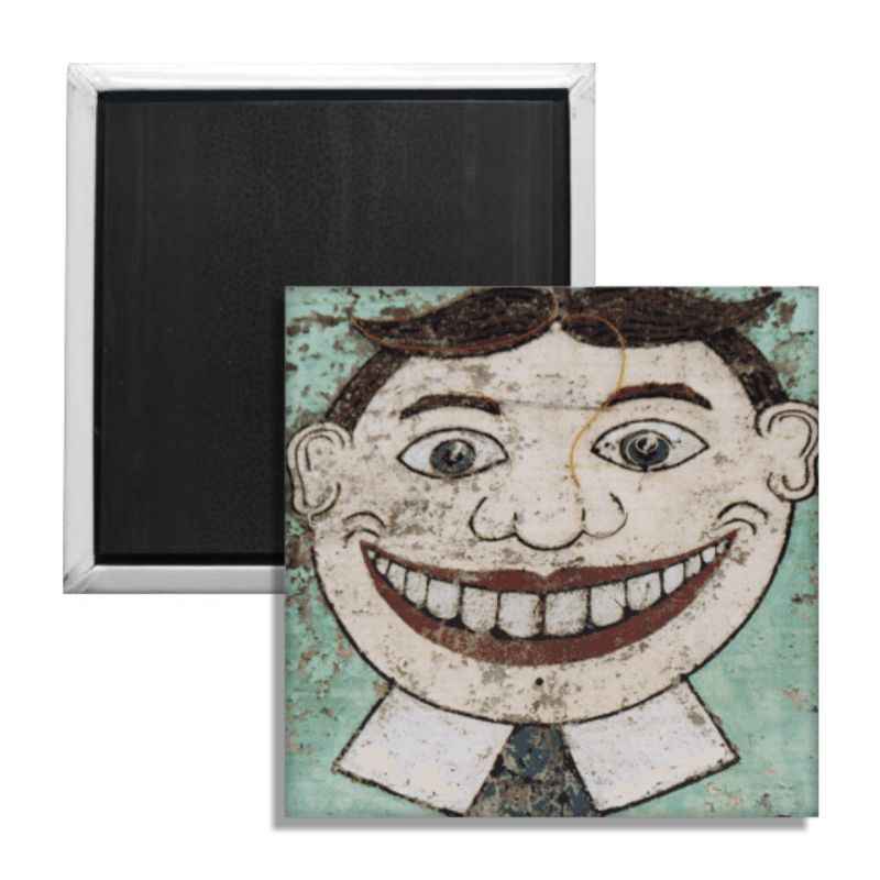 Square fridge magnet featuring the iconic Tillie the Clown mural from Asbury Park