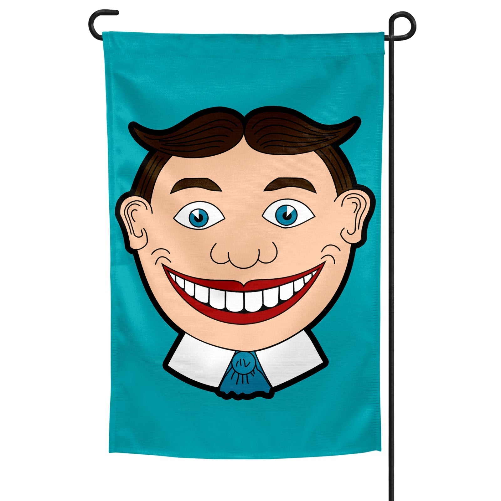 Classic Tillie Garden Flag featuring the iconic Asbury Park mascot with a wide-tooth grin on a teal background.