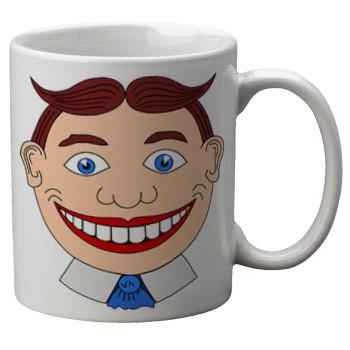 A standard 11oz white ceramic mug featuring the iconic colorful Tillie the Clown illustration from Asbury Park.