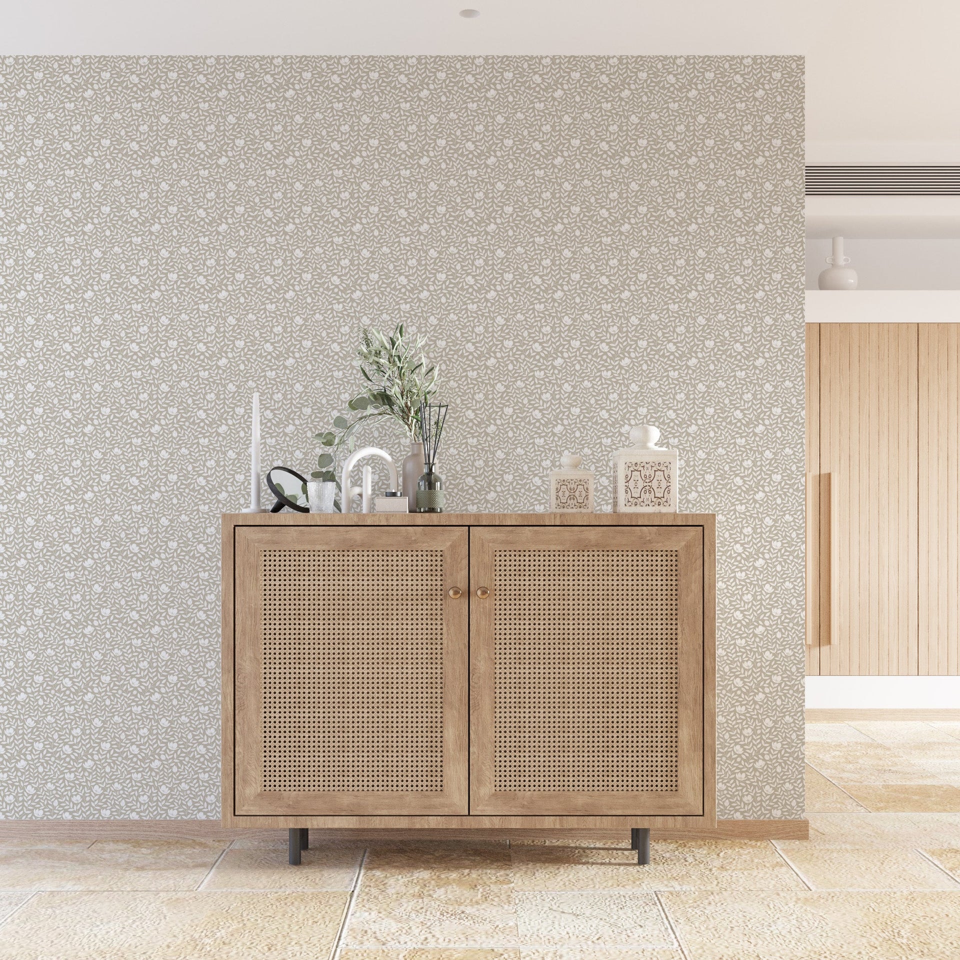 Eliana Floral Wallpaper Sage Green Cottagecore Wall Decor
