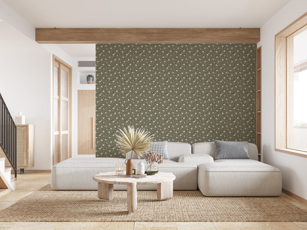 Eliana Floral Wallpaper Sage Green Cottagecore Wall Decor