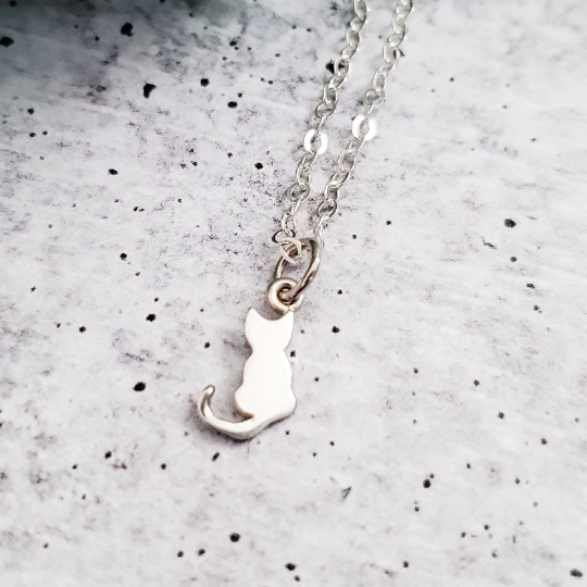 Tiny Cat Silver Initial Necklace