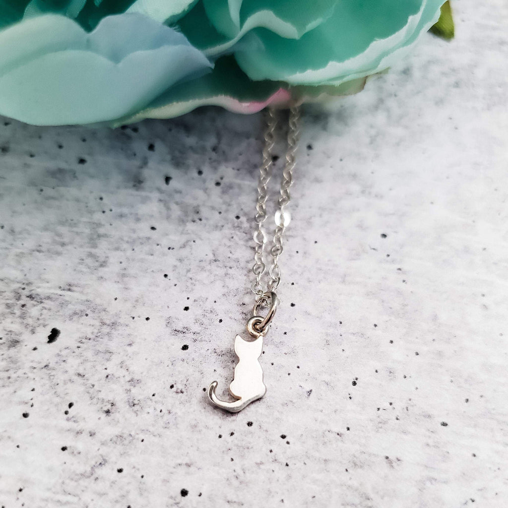 Tiny Cat Silver Initial Necklace