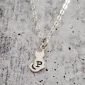 Tiny Cat Silver Initial Necklace