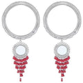 Wide silver-tone bangle with mirror design and tiered pink pearls