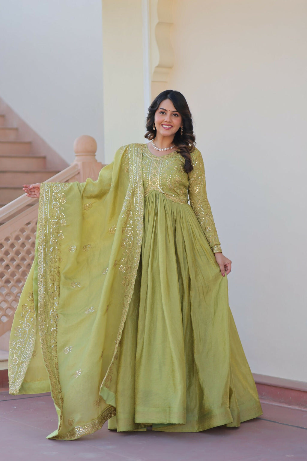 Joban Fashion Pista Crush Sequence Embroidery Work Kurta Set