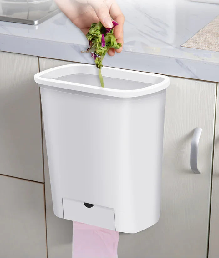 Wall-Mounted Kitchen Trash Can and Organizer Shelf