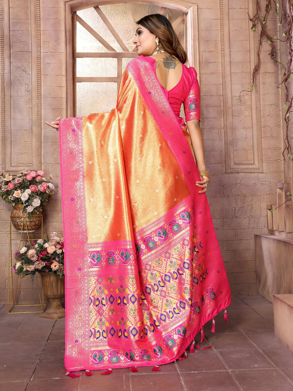 Gold Banarasi Tissue Silk Weaving Saree