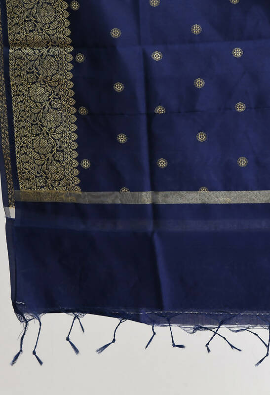 Navy Blue Banarasi Silk Woven Dupatta for Women