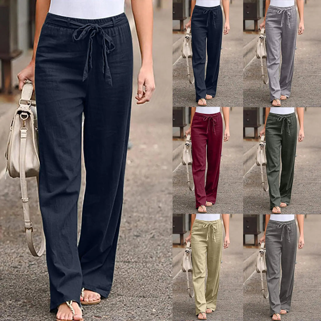 Women's Casual Wide-Leg Pants with Drawstring Waist - Image 2