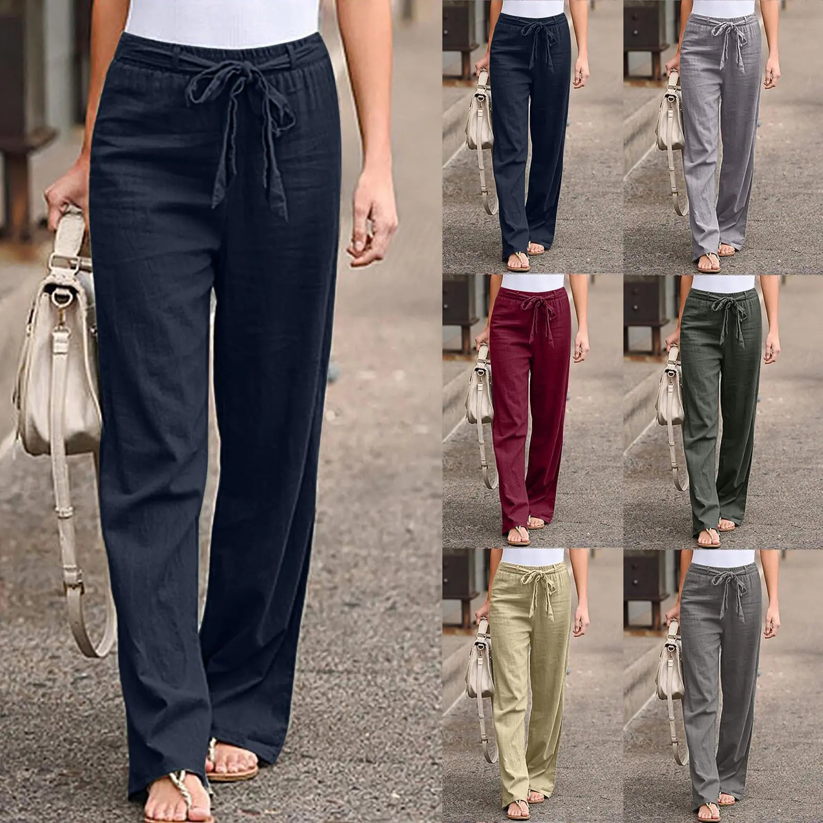 Women's Casual Wide-Leg Pants with Drawstring Waist - Image 2