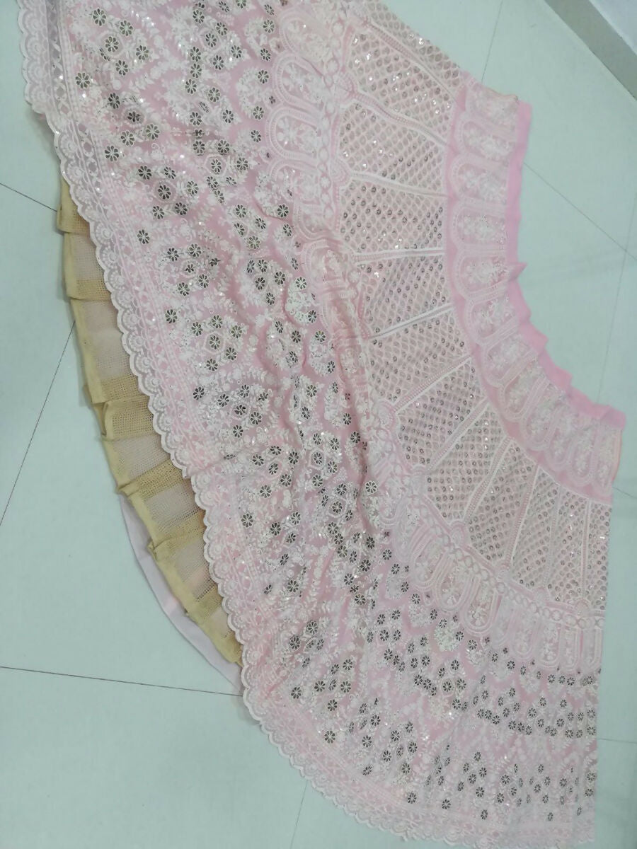 Baby Pink Faux Georgette Lehenga Choli with Sequins and Embroidery